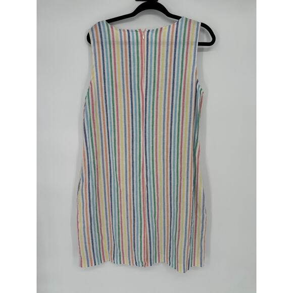Talbots Rainbow Striped Linen Sleeveless Dress Size 16 Petite Coastal Pom Pom - Picture 5 of 8
